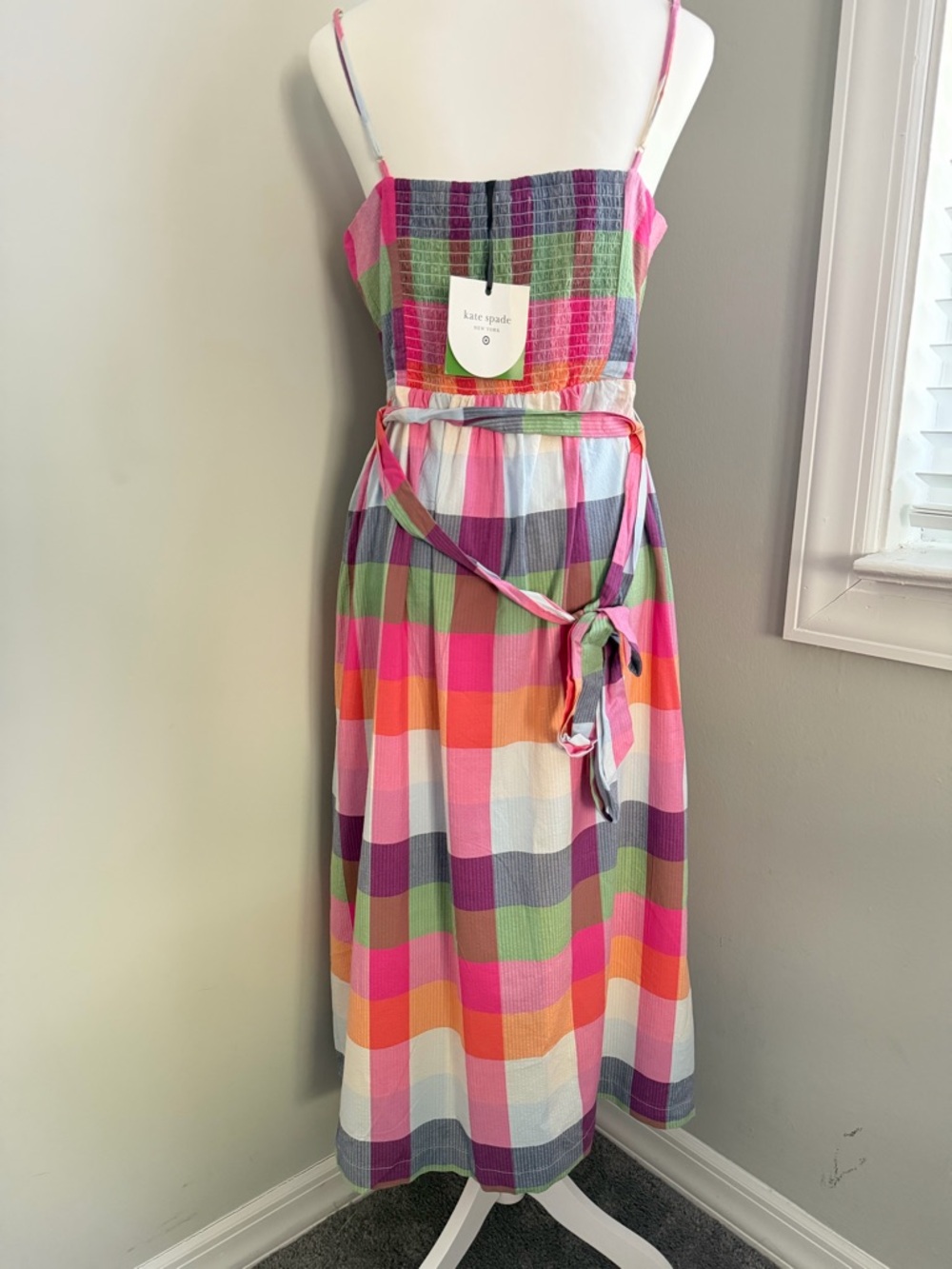 NWT kate spade Pink Multicolor Plaid Midi Dress Size L - Picture 6 of 8